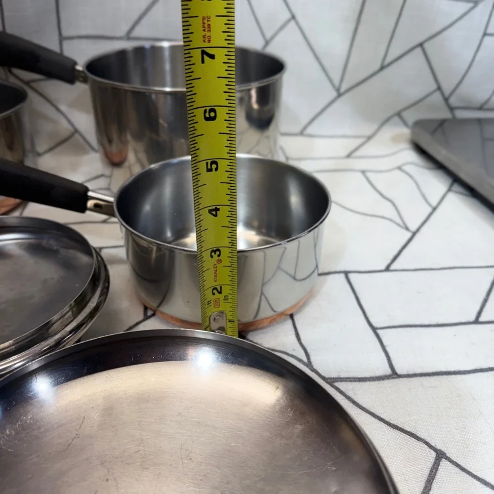 Revere Ware Saucepan Set 7 Piece Silver Copper Bottom Stainless Steel USA Made
